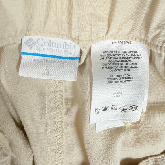 Columbia PFG Pants Mens L 34 Biege Hiking Nylon Convertible Zip Off Gorpcore - Picture 3 of 11